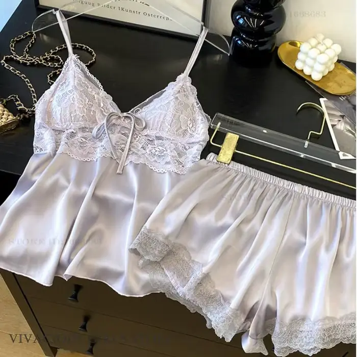 Ensemble pyjama sexy à bretelles pour femmes - Nouvelle collection été - vêtements de nuit, lingerie intime, design patchwork, douceur soyeuse, confort ultime, occasions spéciales