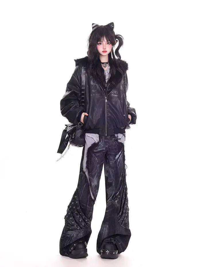 Jean de travail à motif serpent camouflage rétro américain pour filles de rue, hip-hop, ample, jambe