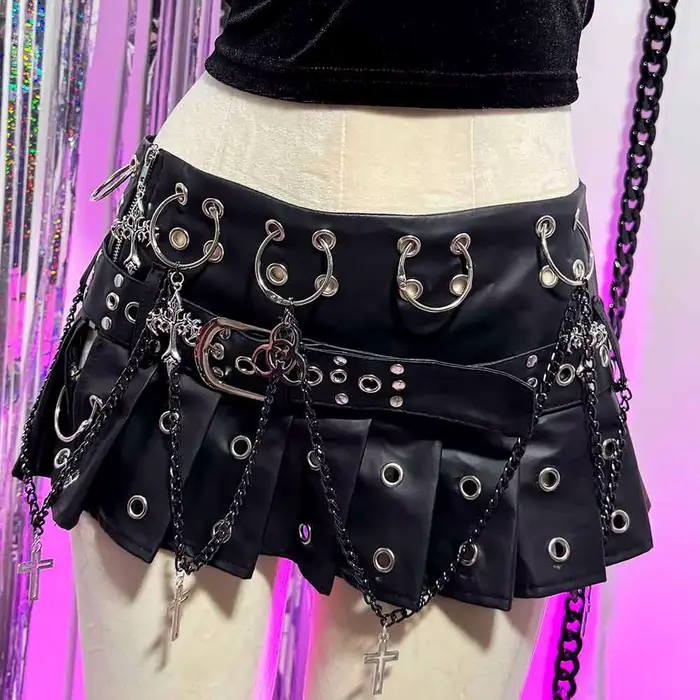 Gothic emo PU kožená minisukňa pre dospievajúce dievčatá