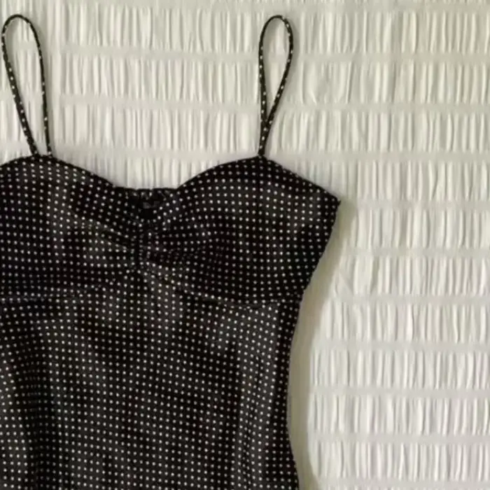 Camisole vintage à pois français pour femmes, été, plis, sans manches, Y2k, crop top, halter, hauts 
