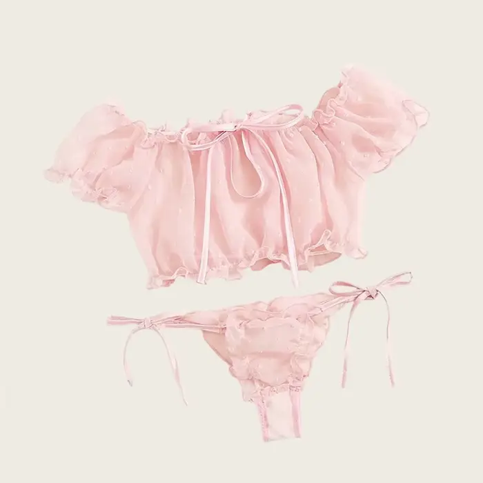 Ensemble de lingerie intime sexy en polyester et élasthanne avec imprimés de points pour femmes, sous-vêtements féminins élégants et confortables pour occasions spéciales