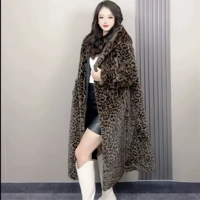 Veste en velours de vison imité pour femme, imprimé léopard, manteau paresseux et mn arc-en-ciel, à 