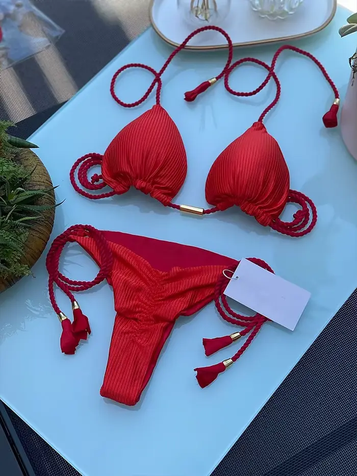 Ruotongsept Sexy pevný trojuholník Bikini Set pre ženy Beach Style Špeciálne príležitosti