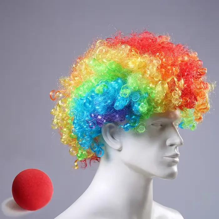 Farebné vysokoteplotné vlákno klaun parochňa pre Cosplay a karnevalové udalosti Okamžitá transformácia pre ženy a mužov Špeciálne príležitosti a kostýmové večery