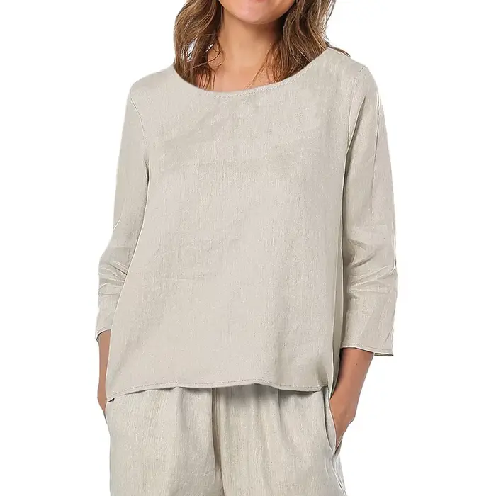 T-shirt Volné 100 Lin Harajuku Style Asymétrique Décontracté Femme Occasions Spéciales