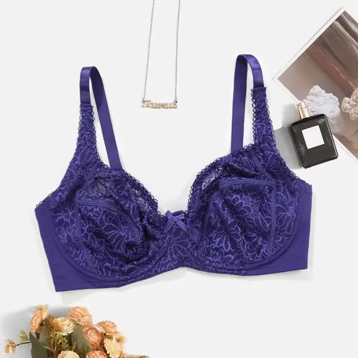 Soutien-gorge en dentelle florale Beauwear pour femmes, sans doublure, coupe CDE, bretelles ajustables, confort et élégance pour toutes les occasions