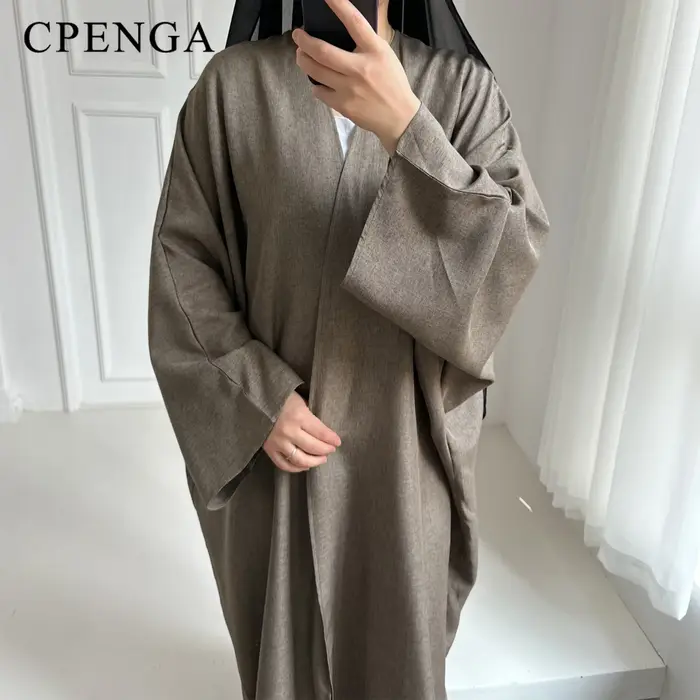 Eid Ramadán otvorená Abaya pre ženy hladká dubajská ležérna bavlna ľan skromná
