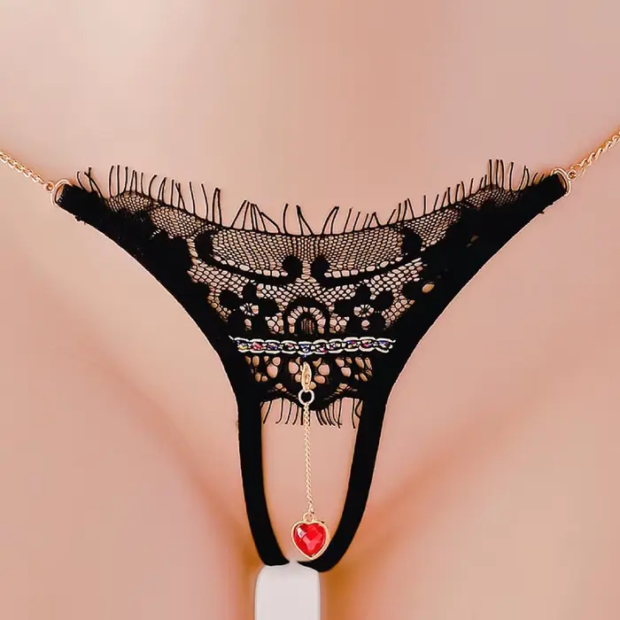 Entrejambe ouvert pendentif culottes femmes lingerie sexy sous-vêtements érotiques transparents dentelle perle string entrejambe culotte Gstring 2024