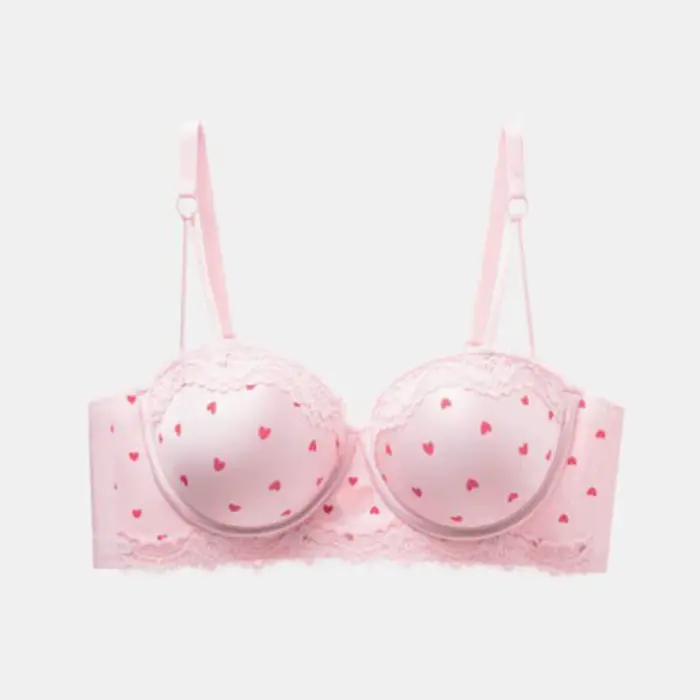 Sladké dievča srdce čipka Push-up podprsenka Set pre malé prsia, s bočným stojanom Anti-sagging, polstrované, spodná bielizeň, veľkosť 32-38