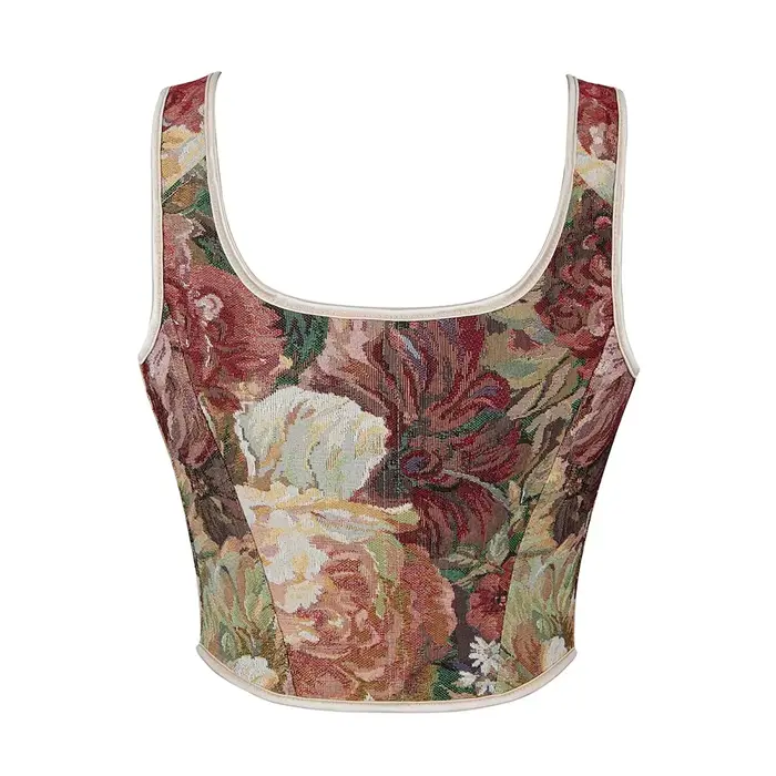 Dámsky vintage korzetový top Sexy kvetinový bustier krátky tielko so šnurovaním na vychádzky