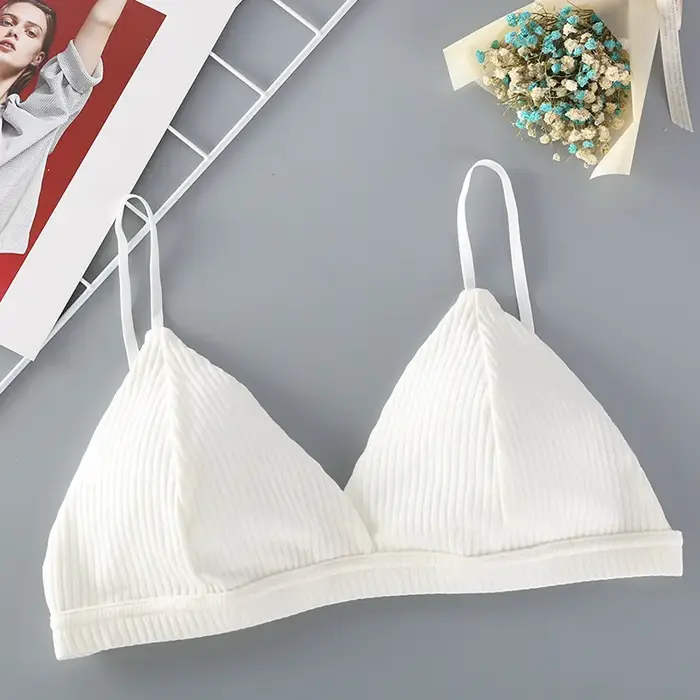 Soutien-gorge push-up en coton côtelé pour femme, bralette sans armatures, lingerie sexy simple à dos bas et fermeture à un seul crochet