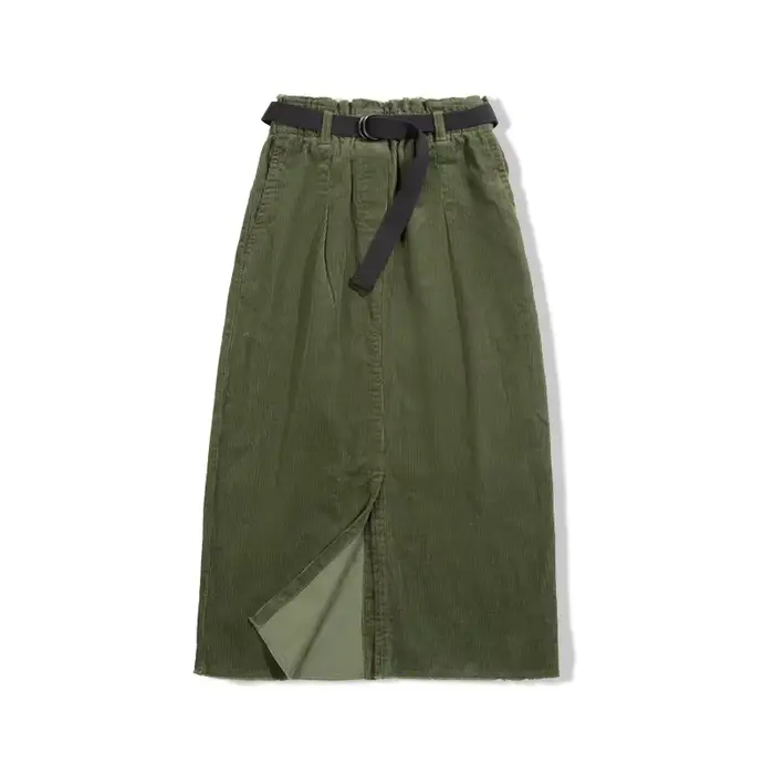 Maden-Jupe crayon longue en velours côtelé pour femme, bas taille haute, ligne A, coton délavé, auto