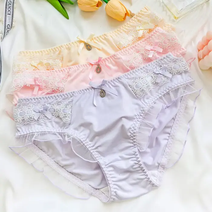 Culotte Douce Lait Soie Féerique Fleur Motif Volants Princesse Style Élégant Femme Occasions Spéciales