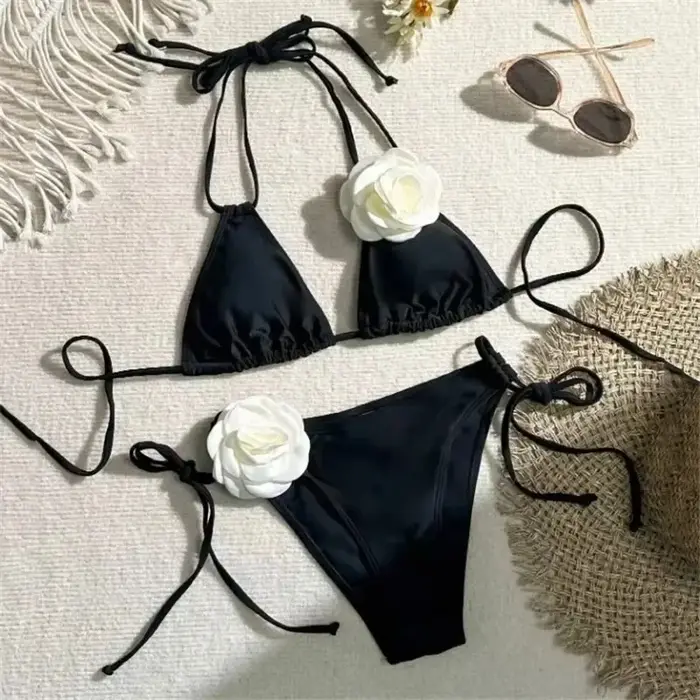 Sexy fleur maillot de bain bandeau string Bikini femmes à lacets maillots de bain natation maillot d