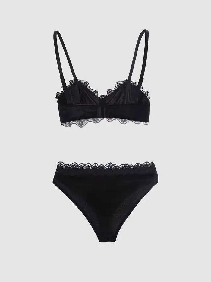 Ensemble soutien-gorge et culotte féminin gothique vintage en polyester et élasthanne avec finition pailletée pour femmes occasions spéciales