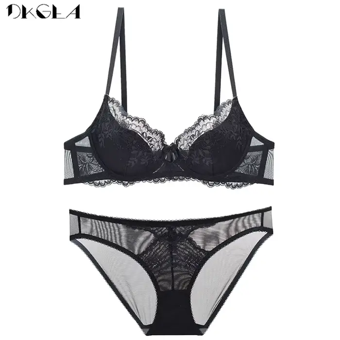 Ensemble de soutien-gorge ultra-mince en dentelle ajourée pour femme, sous-vêtements brodés, lingeri