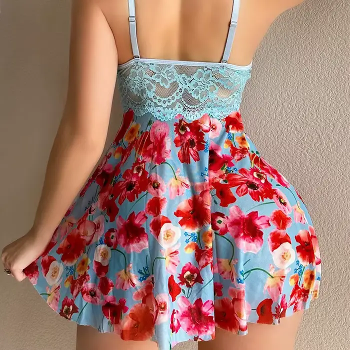 Dámska nočná košeľa, Štyri ročné obdobia, Jarné a letné, Neformálne, Romantické, Elegantné, Kvetinová tlač, Sexy nočná košeľa bez ramienok pre ženy