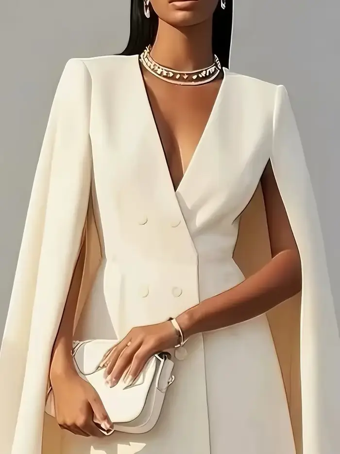 Cape châle à double boutonnage pour les déplacements d'automne, robe de costume de couleur unie, vêt