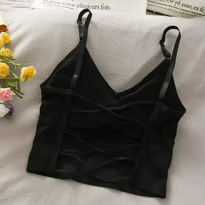Débardeur Sexy pour femmes, soutien-gorge intégré, couleur unie, haut court, épaules dénudées, Camis