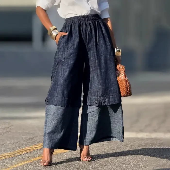Jeans baggy mixte coton polyester viscosé style high street plissé pour femmes ocassions décontractées printemps été