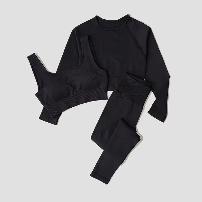 WAREBALL Ensemble de Vêtements de Yoga, Legging, Brassière et Haut à Manches longues, Sans Couture, 