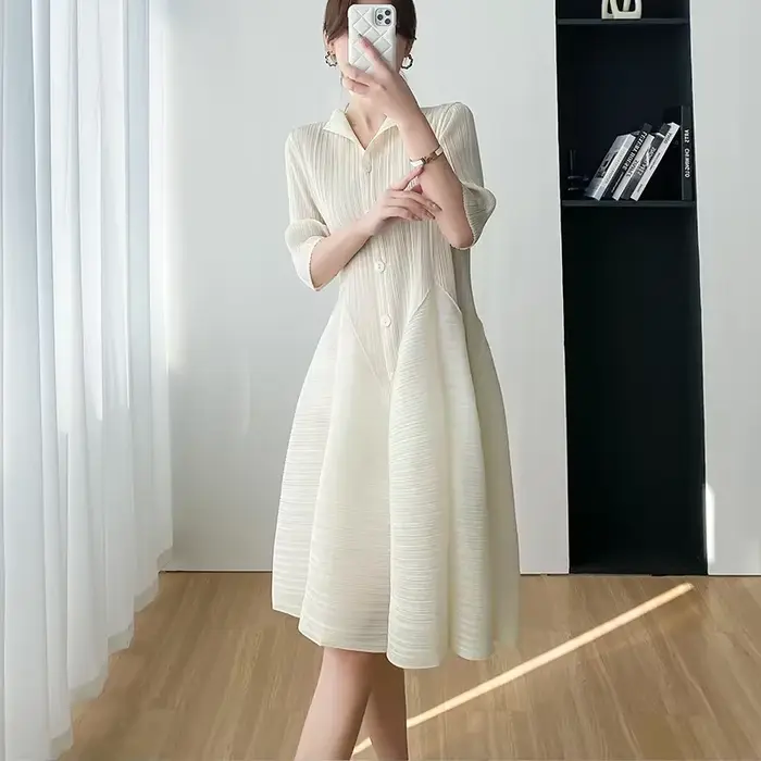 Miyake robe plissée femmes 2023 élégant mince été nouveau décontracté mi-longue robes femmes vêtemen