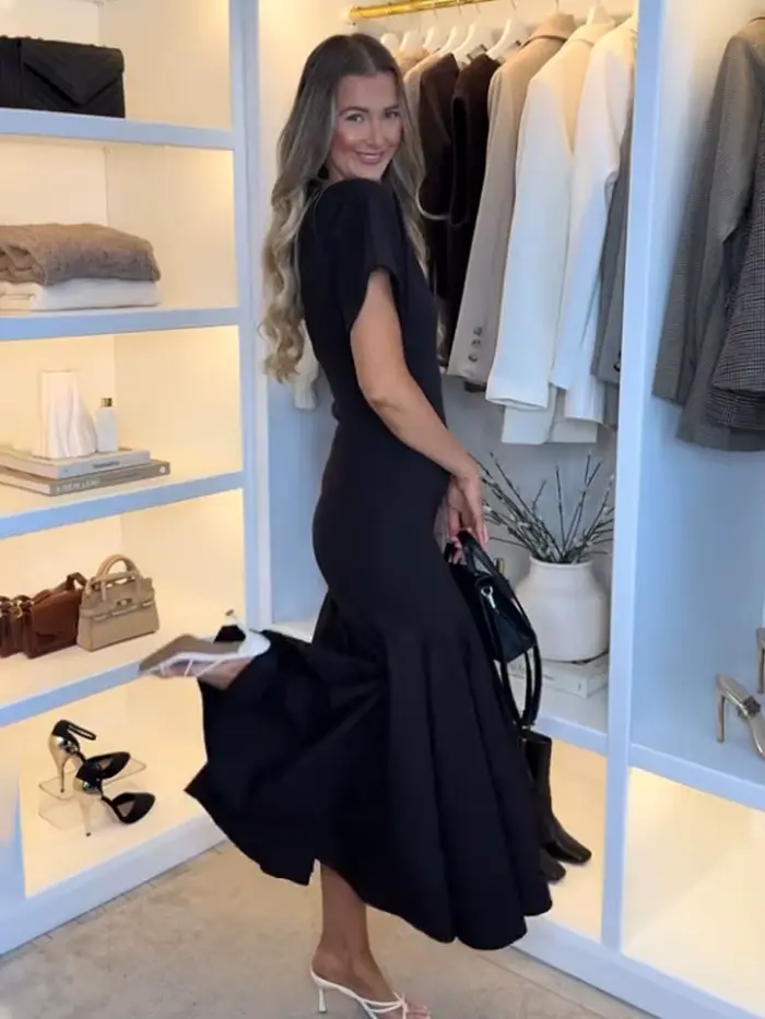 HH 2026 Robe midi plissée unie pour femme, mode été, avec fermeture éclair latérale, manches courtes