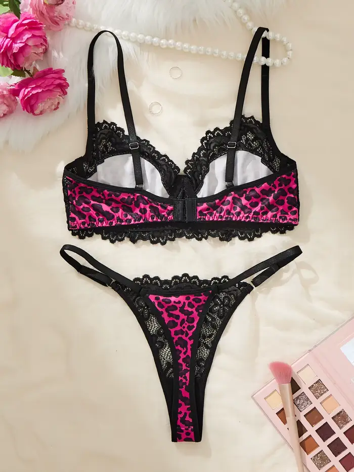 Leopard spodná bielizeň set z polyesteru a elastanu pre ženy, elegantné a pohodlné pre rôzne príležitosti