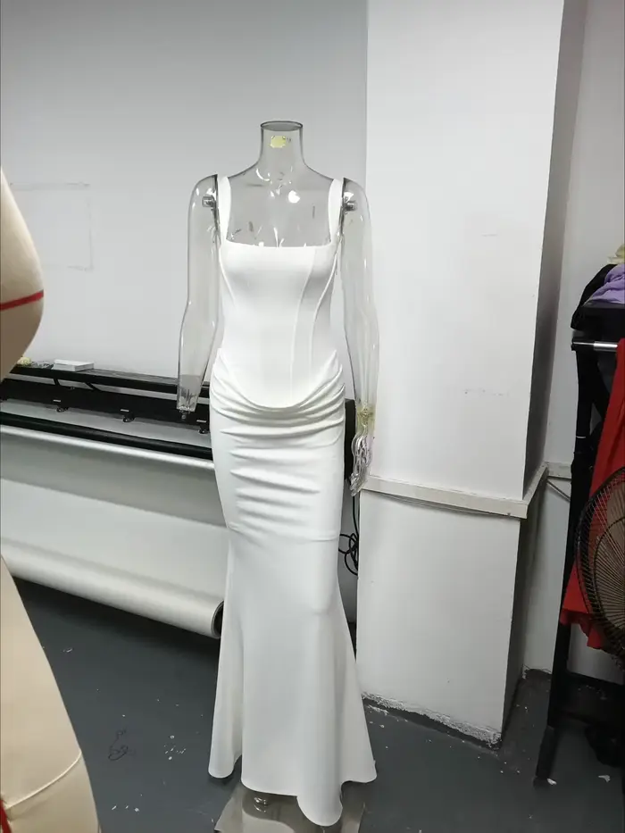 Robe longue moulante blanche sexy avec corset, ensemble de soirée pour femme avec fermetures éclair,