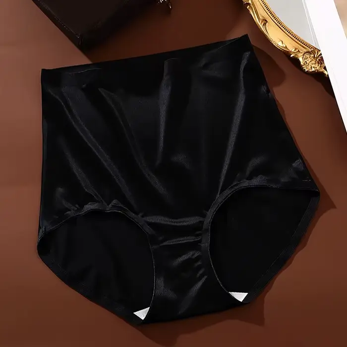 Satin femmes culottes mûrier soie entrejambe taille haute sous-vêtements sans couture contrôle du ve