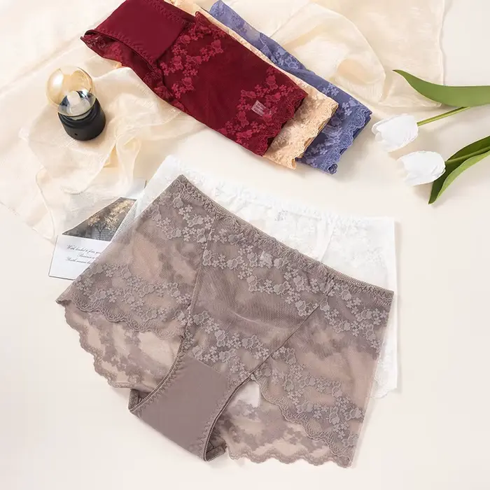 Sexy kvetina vyšívané čipky nohavičky pre ženy, vysoký pás spodná bielizeň priedušné, Plus veľkosť, pohodlné, spodná bielizeň intímne