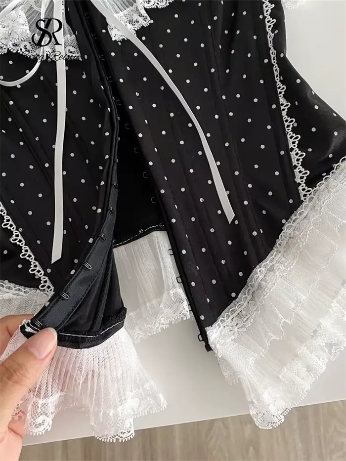 SINGREINY Retro bodkovaná čipkovaná bezramienková sexy korzetová blúzka vysoká kvalita