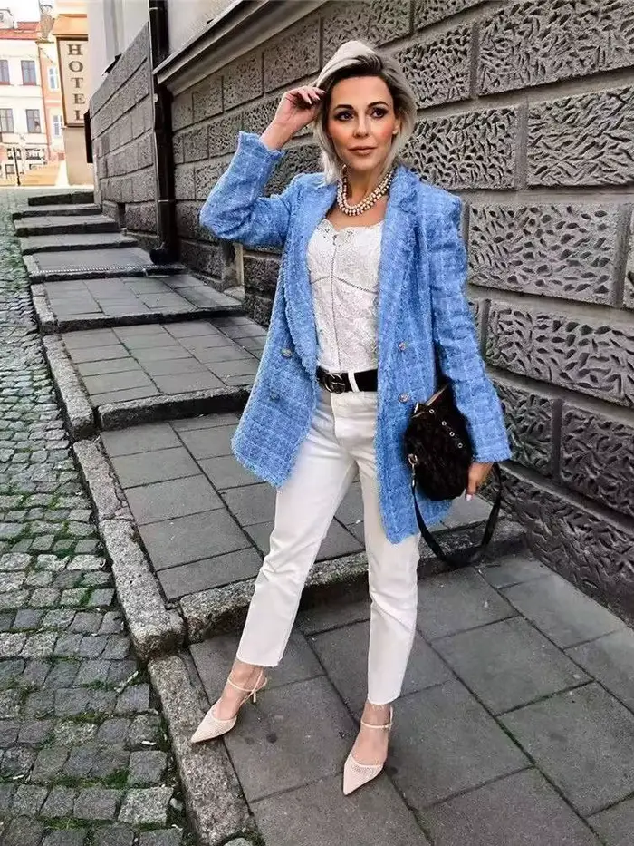 Tweed – veste Vintage ample et élégante pour femme, vêtement d'extérieur Chic, à la mode, décontract