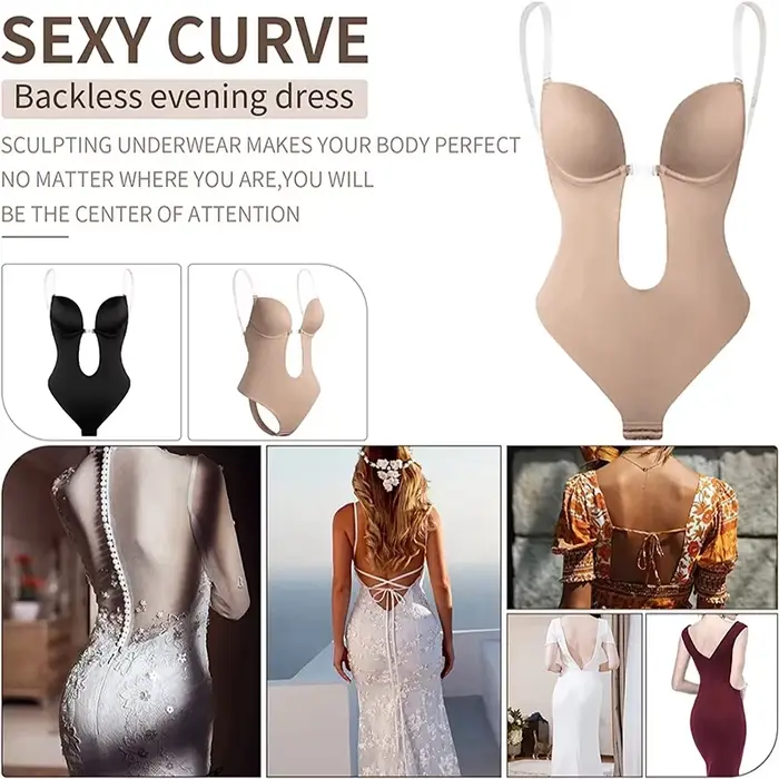 Body Invisible pre ženy string Shaper spevňujúci tvarovač Sexy hlboký výstrih do V odhalený chrbát Korzet s hlbokým výstrihom vystužený Push Up spevňujúca spodná bielizeň