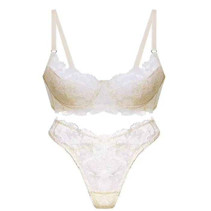 Ensemble de Lingerie Sexy en dentelle brodée pour femmes, avec petits seins, push-up et Anti-affaiss