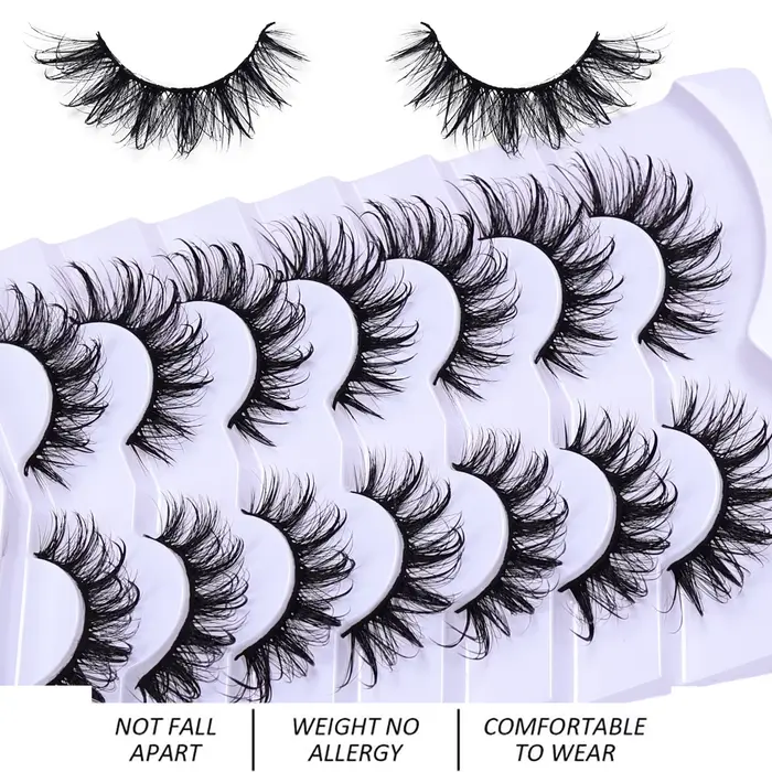 Faux cils de chat nickel é moelleux, 7 paires, look de support, contaminants, cils bouclés en D, fau
