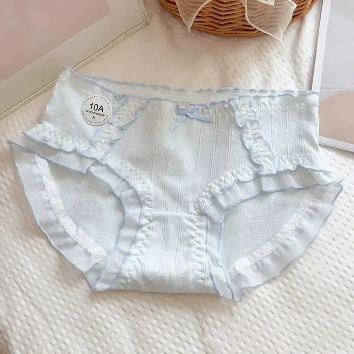 Francúzsky štýl kvetinové bavlnené nohavičky pre ženy s pohodlnými volánikmi a čipkou pre jarné a letné obdobia