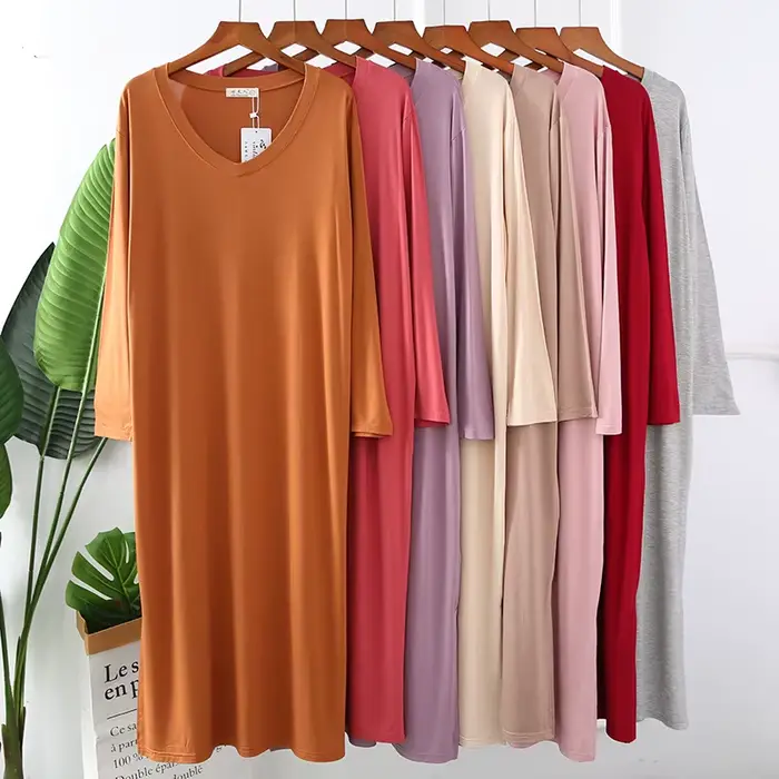 Chemise de nuit en modal pour femmes, chemise de nuit élégante et confortable, vêtements de nuit en tricot, pour les nuits d'automne, occasions spéciales et cadeaux pour femmes